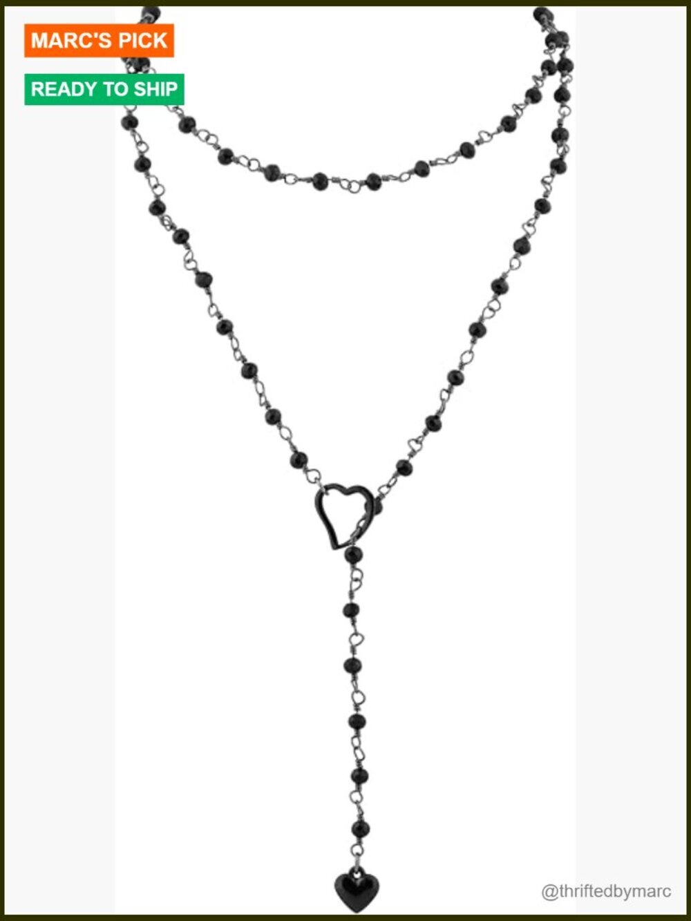 Long Beaded Heart Lariat Choker Necklace Goth Punk Grunge